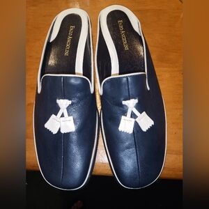 💥Elegant Enzo Angelini Vintage NWOT Navy Blue With Tassel Slip On Mules Size 8